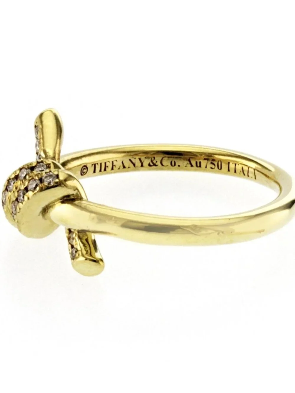 Auth Tiffany & Co. 18 Karat Yellow Gold Diamonds Knot Band Rin